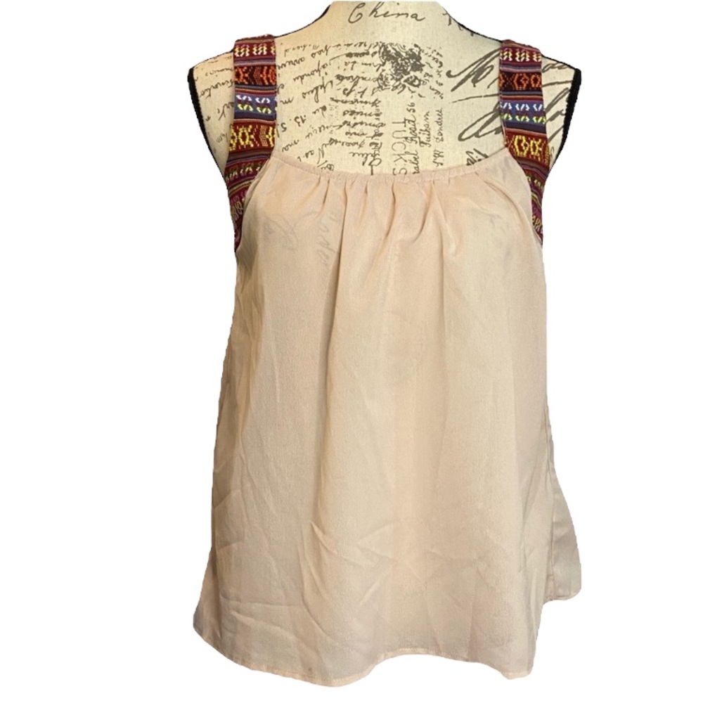 NWT Ya Boho Tank Embroidered‎ Aztec Ruched Neckline